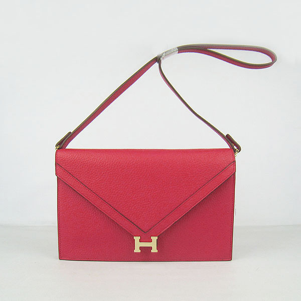 7A Hermes Togo Leather Messenger Bag Red With Gold Hardware H021 Replica - Click Image to Close